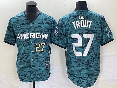 New Men’s 2023 All-Star Game American League MIKE TROUT Golden Stitched Jersey Cover