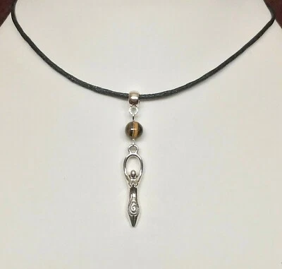 Tigers Eye Earth Mother Goddess Charm Amulet Cord Choker Necklace - Protection - Image 1 of 4