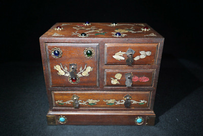 Chinese Natural Rosewood Inlay Shells Handcarved Exquisite Jewelry Cabinet 56363 • 305.84$