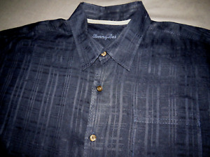 Men's Tommy Bahama Short Sleeved 100% Linen Navy Blue Button Up Shirt XXL