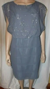 Plus Size 18w Le Bos Steel Gray Beaded Tiered Dress - Picture 1 of 3
