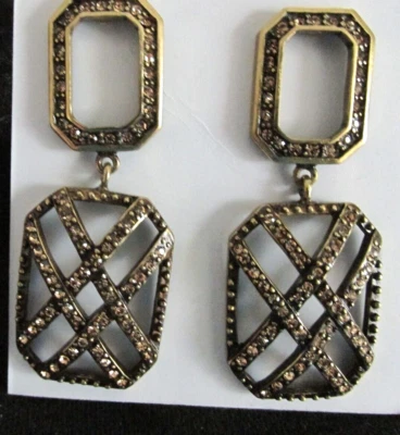 NEW Heidi Daus Long Drop Dangle Earrings Weave White Crystals Pierced - Image 1 of 3