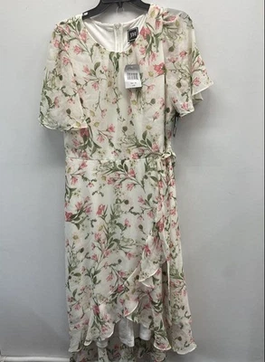 J Howard Women's Ivory Blush Floral Flutter Sleeve Hi-Lo Midi Dress Size 16 NWT - Image 1 of 4