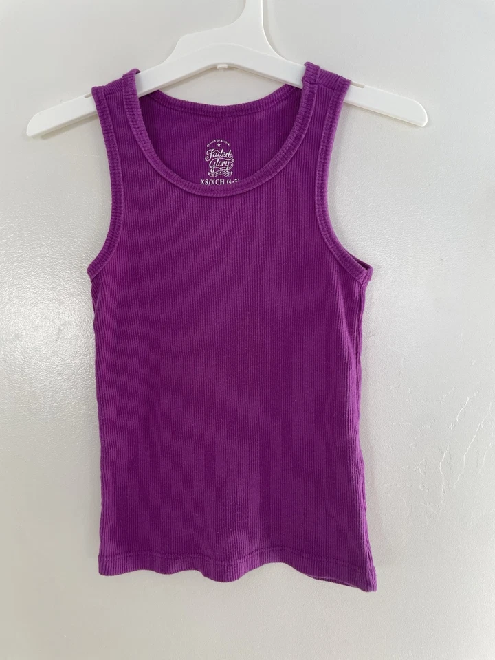 Faded Glory Kids Girls Solid Dark Fuchsia Cotton Rib-Knit Sleeveless Tank Top XS - Image 1 of 4