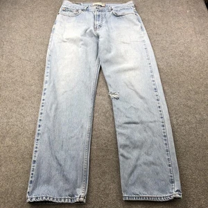 Levis 505 Jeans Mens 34x34 Light Wash Regular Fit Distressed Denim Classic Y2K - Picture 1 of 12