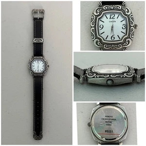 Reloj Pulsera Damas Vintage Chicos Cuarzo Japón Movimiento Tono Plata Correa Cuero - Imagen 1 de 16