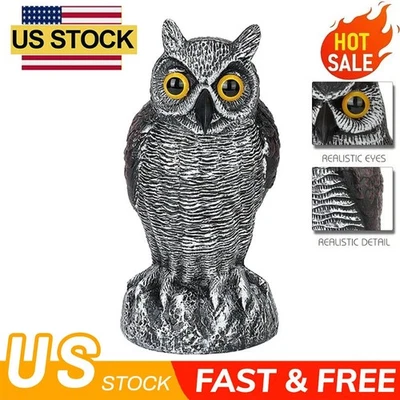Nuevo señuelo de búho estatua proteger jardín patio asustar pájaros lejos repelente espantapájaros EE. UU. Foto 1 de 4