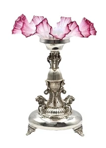 Antique Ruby & Opaque Glass Centrepiece with Sea Horse Silver-Plated Stand - Picture 1 of 7