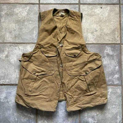 Filson Tin Cloth Hunting Vest Mens Large Brown Style 32 Waxed Cotton Utility USA - Image 1 of 4
