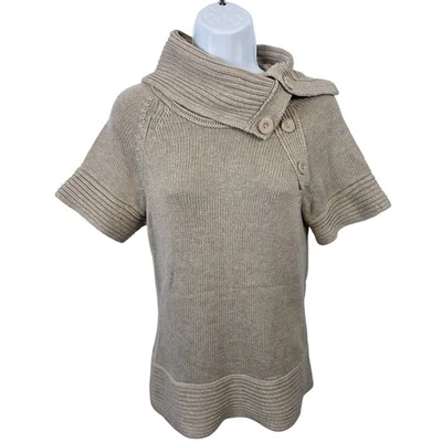 The Limited Womens Short Sleeve Button Collar Knit Top Beige Sweater / B154 - Image 1 of 4