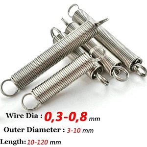 Stainless Steel Spring 0.3-0.8mm Expansion Extension Tension Springs 10mm-120mm - Picture 1 of 5