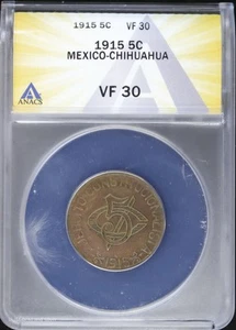 1915 5C Mexico Chihuahua Revolutionary 5 Centavos ANACS VF 30 | Copper - Picture 1 of 4