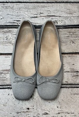 Vionic Klara Tejido Plateado Ballet Arco Plano Puntera Cuadrada Sin Cordones Cómodo Para Mujer 8.5 Foto 1 de 4