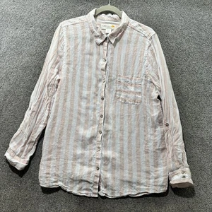 C & C California Linen Button Up Top Women XL Pink Striped Long Sleeve Shirt - Picture 1 of 12