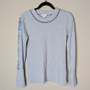 Sundance graues Thermo besticktes Top - Boho Blumen Langarm Waffelstrick M - Bild 1 von 10