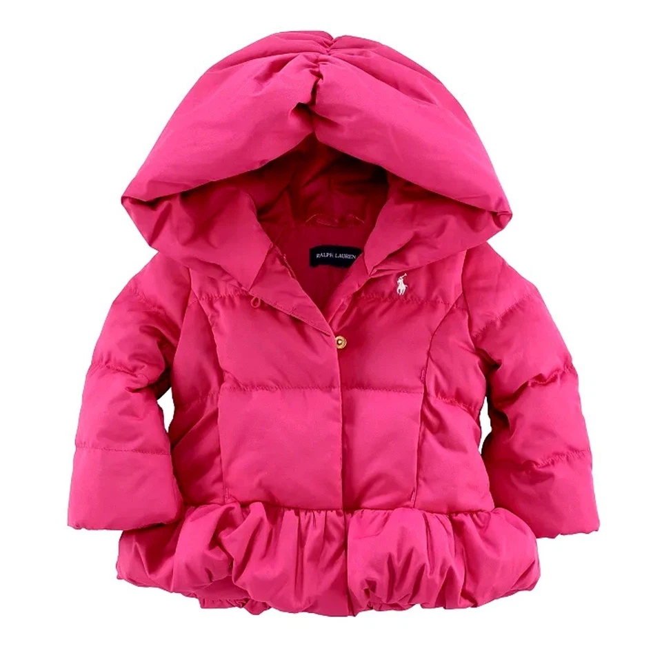 Ralph Lauren Girls Shannon Peplum Puffer Hooded Down Waterfowl Feather Jacket 6X Foto 1 de 4