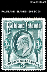 FALKLAND ISLANDS 1904 SC 28 KIING EDWARD VII 3/- GRAY GREEN MHR VERY FINE - Picture 1 of 2