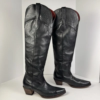 Freebird by Steven Misty 黑色高皮革西部靴 12 码尖头 — 第 1/4 张图片