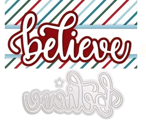 Troquel de corte de papel para hacer tarjetas de felicitación troqueladas texto Believe Script Navidad  - Imagen 1 de 3