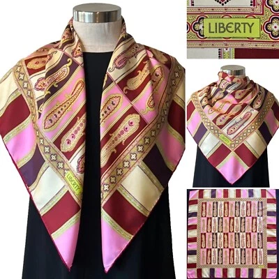Bufanda Liberty London rosa/rojo/púrpura de sarga de seda cachemira 88x88 cm dobladillos enrollables Foto 1 de 4