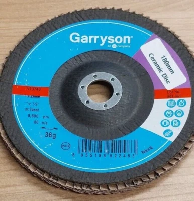 180mm High Performance Garryson Ceramic Flap Discs Sanding Grinding 36 Grit 3Pcs