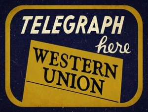 TELEGRAPH HERE WESTERN UNION HEAVY DUTY USA MADE METAL ADVERTISING SIGN - Picture 1 of 1