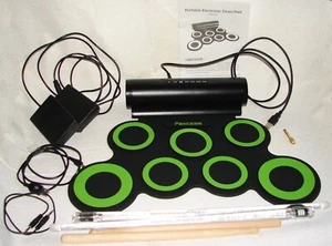 Paxcess 7-Pad Green Electronic Drum Set w/Blue RockStix2 +Extras, Tested - Picture 1 of 12