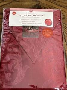 HUNTINGTON HOME Jacquard Tablecloth and Napkin Set Red Burgundy 60 x 104 Oblong - Picture 1 of 7