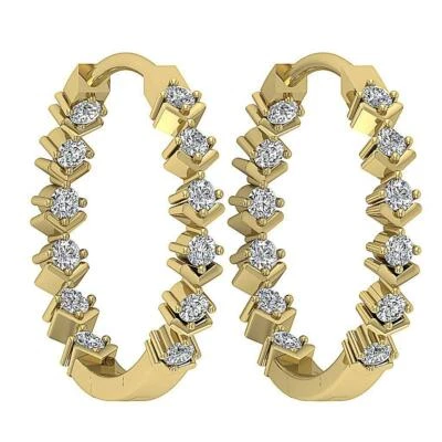 14K Gold InOut side Hoop Earring VVS1 F 0.40 Carat Natural Round Diamond 18.00MM - Image 1 of 4