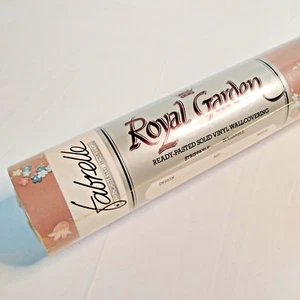 Vtg Floral Wallpaper Vinyl 56ft² Fabrelle Pastel Pink Pre Pasted Wall Roll Tube - Picture 1 of 10