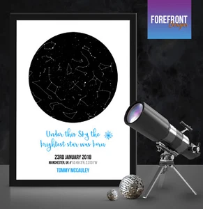 Personalised New born star map keepsake - luxury gift perfect baby christening - Picture 1 of 5