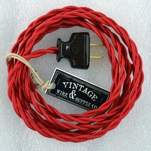 ROTER Stoffbezug gedrehter Draht Vintage Neuverdrahtungsset Lampenkabel Lüfter Antik Restaurieren - Bild 1 von 1