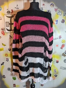 Jersey de rayas gótico punk rock desgastado talla única - Imagen 1 de 2