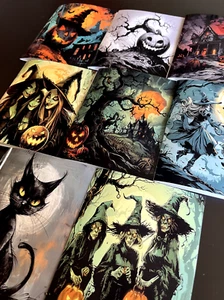8 TARJETAS DE FELICITACIÓN DE HALLOWEEN 5,5X4,25 ESTILO ATERRADOR JACK-O-LANTERN BRUJA GATOS NEGROS - Imagen 1 de 10