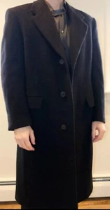 New Christian Aujard Men's 44L Cashmere Blend Vintage Black Long Coat Overcoat - Picture 1 of 17