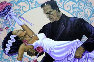 The Wedding Frankenstein & Bride Romance Mike Bell Fine Art Print Lithograph NEW - Picture 1 of 5