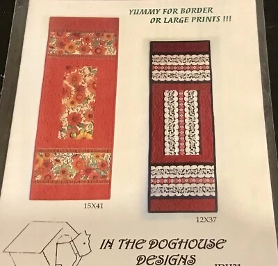 Pretty BORDER-LICIOUS Small 12”x37”  Lg 15”x41”  TABLE RUNNER Quilt Pattern - Image 1 of 4