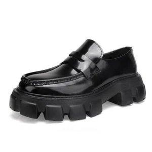 Mens Black Punk Leather Loafer Shoes Thick Sole Pull on Brogues Oxfords Pump - Picture 1 of 12