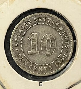 (JC) 10 cents Straits Settlements coin Queen Victoria 1898 - F/VF (Set B) - Picture 1 of 2