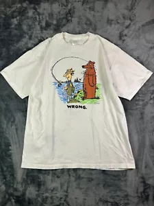 Vintage Shoebox Cartoon Bear Fishing “WRONG” Graphic T-Shirt XL 80s - Picture 1 of 9