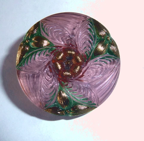 r- Pretty modern clear glass PAINTED BACK gold luster Czech made looks pink Cover