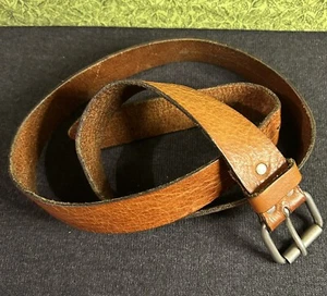 H&M Brown Leather Belt 36/38 1.25" Wide Gunmetal Buckle Please Look At Pics - Picture 1 of 8