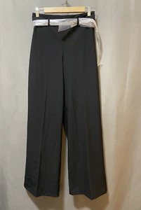 NWOT Rachel Zoe Women Rhinestone Belt Elastic Hi-Rise Wide Leg Pants SZ 4 Black - Picture 1 of 9