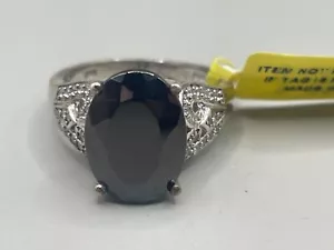 Black Spinel & Zircon Sterling Silver Ring Size 7 Women's Jewelry - Picture 1 of 3