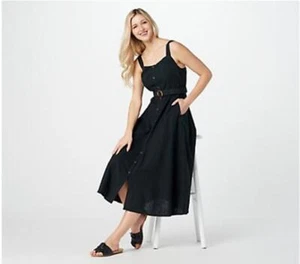 All Worthy Hunter McGrady Petite Belted Woven Dress (Black, Petite 6) A397475 - Picture 1 of 1