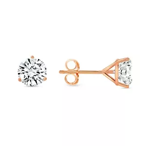 3 Ct Round Earrings Studs Solid 14K Rose Gold Brilliant Cut Push Back Martini - Picture 1 of 3