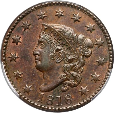 1818 N-6 R-1 PCGS MS 61 BN Matron or Coronet Head Large Cent Coin 1c - Image 1 of 3