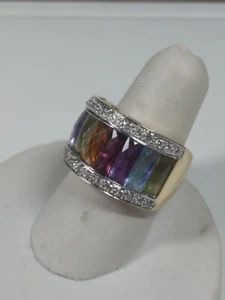 Beautiful LeVian 14K Gold Multi Colored Gemstone & Diamond Ring Size 6 - Picture 1 of 10