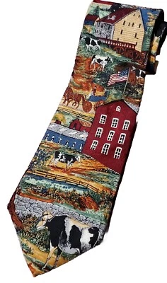 Windsor Tie Americana Series Country Farm Scene Circa 1896 Silk 58" X 3.5"  - Image 1 of 4