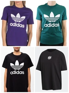 Women Adidas Originals Logo T-Shirt Short Sleeve T-Shirt -Purple, Green & Black - Picture 1 of 11